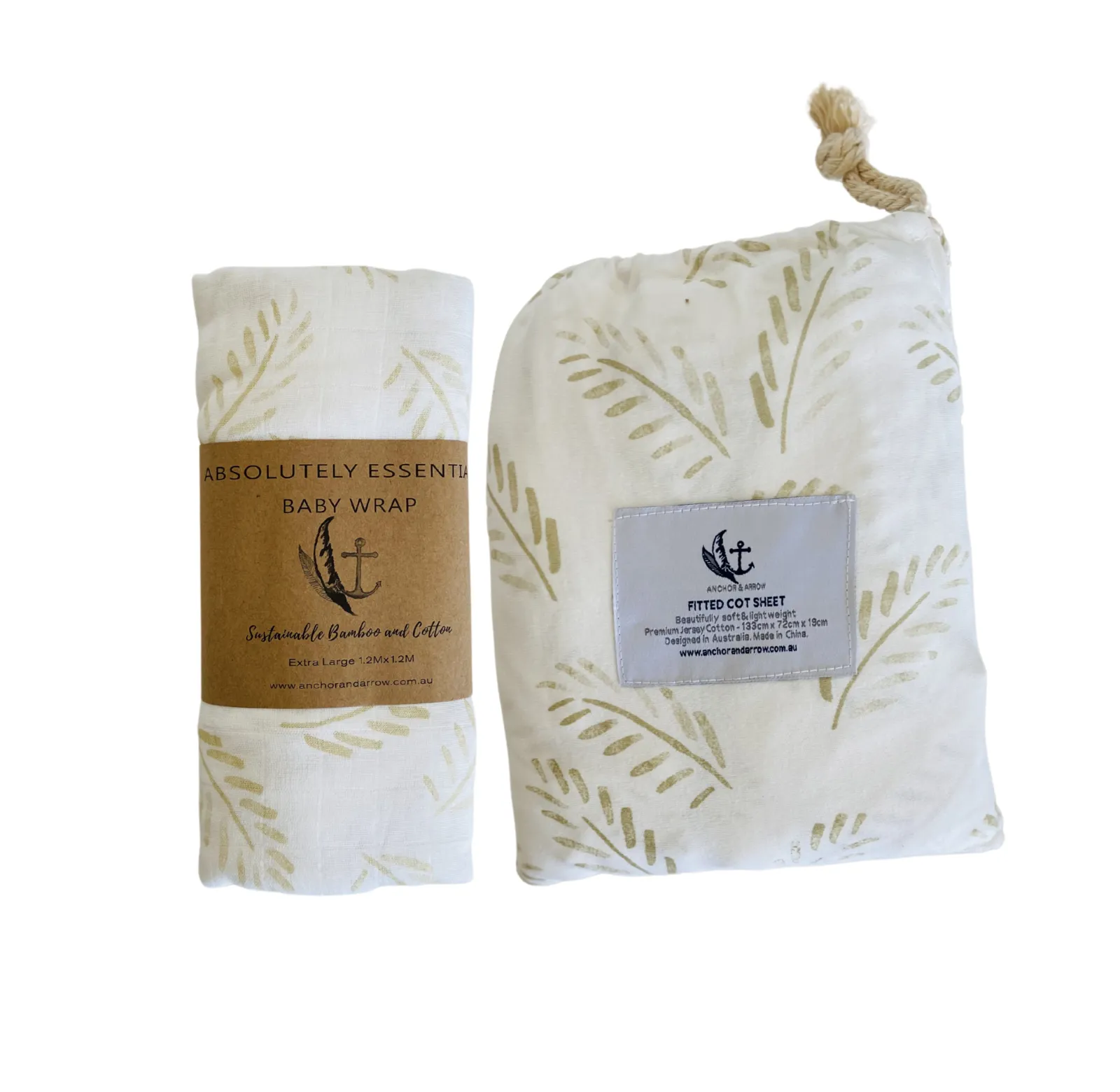 Organic Bamboo Cotton Swaddle & Cot Sheet - Gold Fern