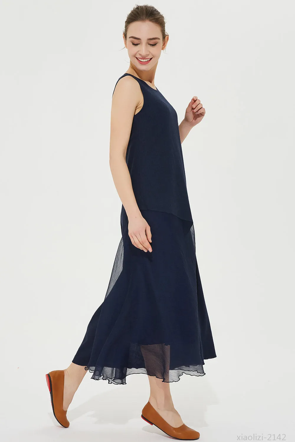 oversized navy blue dress, womens layered dress 2142