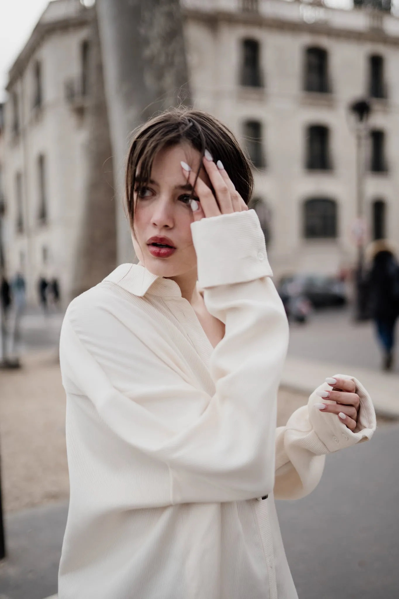 Oversized Tencel Cord Shirt in Ivory