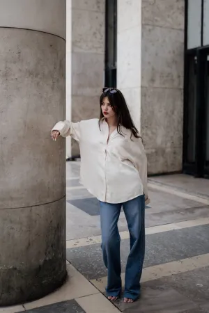 Oversized Tencel Cord Shirt in Ivory