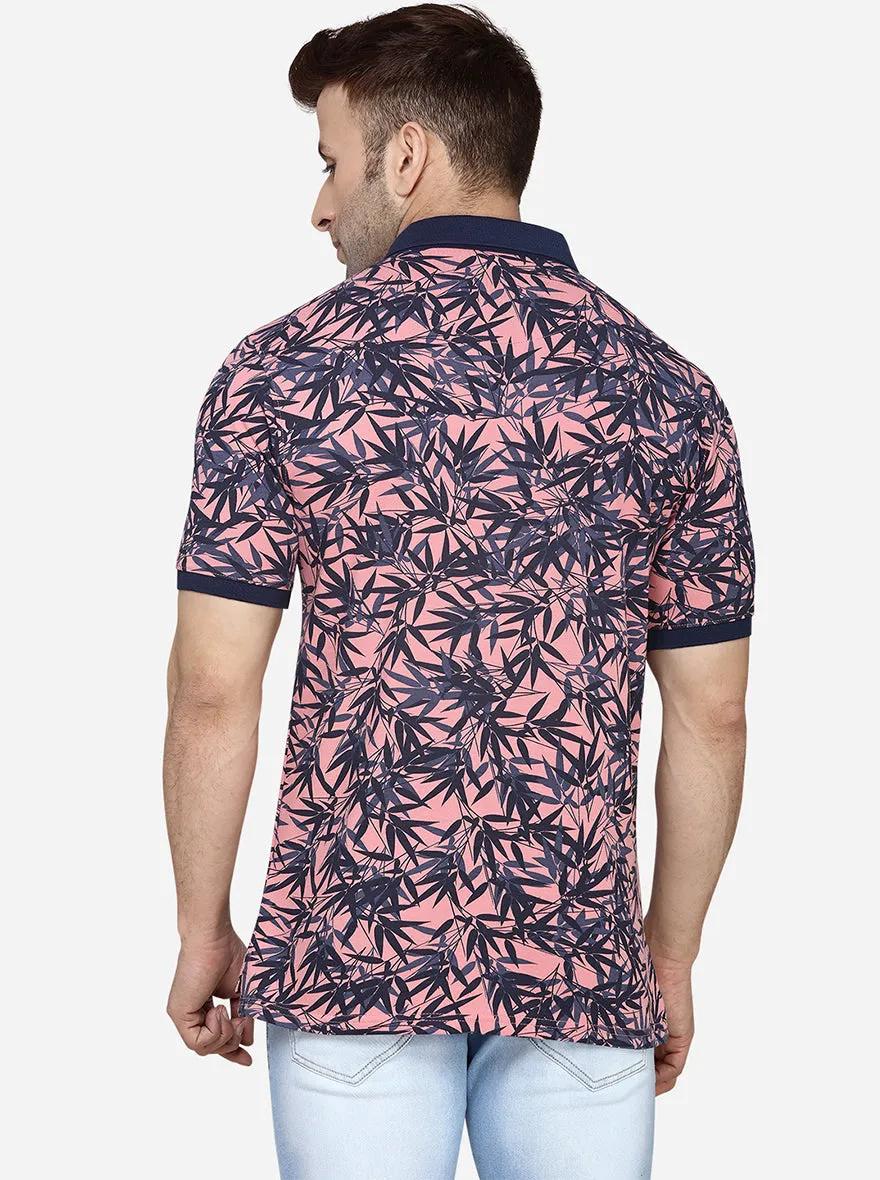 Peach & Blue Printed Slim Fit Polo T-Shirt | JadeBlue