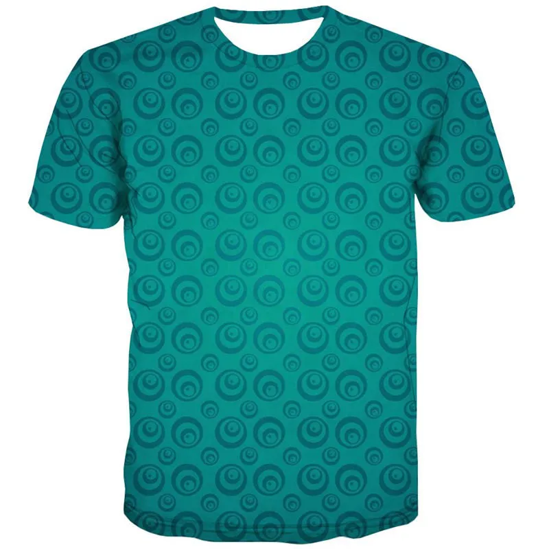 Peacock blue round geometric pattern t shirt t shirt 3D special texture men Casual art costume different