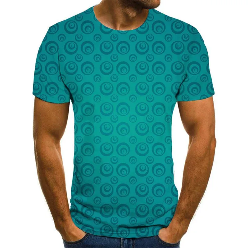 Peacock blue round geometric pattern t shirt t shirt 3D special texture men Casual art costume different