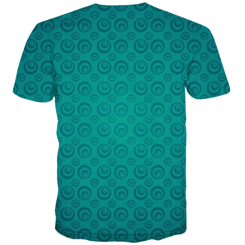 Peacock blue round geometric pattern t shirt t shirt 3D special texture men Casual art costume different