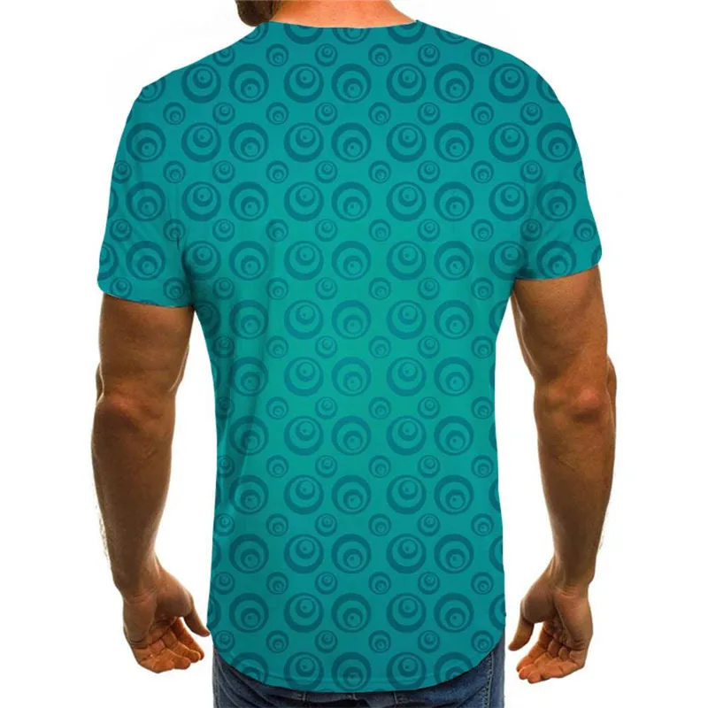 Peacock blue round geometric pattern t shirt t shirt 3D special texture men Casual art costume different