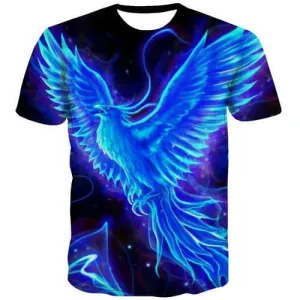 Phoenix T-shirt Men Animal Tshirts Casual Blue Flame Tshirt Anime Black T shirts Funny War Tshirt Printed Short Sleeve T shirts