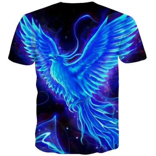 Phoenix T-shirt Men Animal Tshirts Casual Blue Flame Tshirt Anime Black T shirts Funny War Tshirt Printed Short Sleeve T shirts