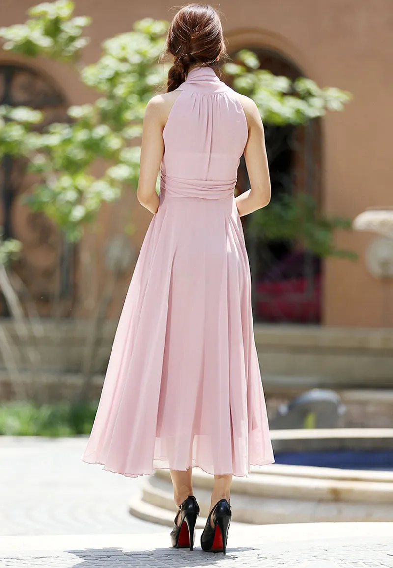 Pink chiffon dress - women maxi dress wedding dress - custom made (1009)