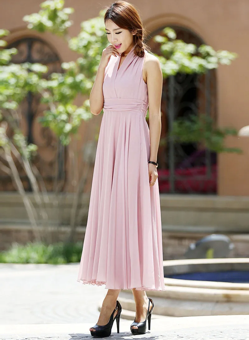 Pink chiffon dress - women maxi dress wedding dress - custom made (1009)