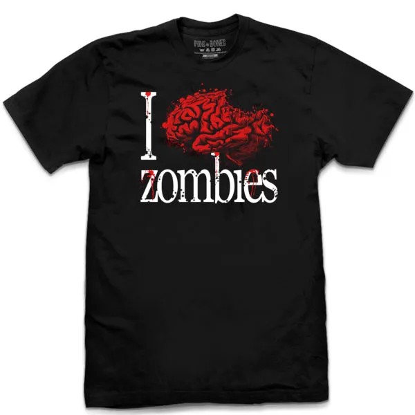 Pins & Bones Zombie T Shirt, I Heart Zombies, Cool Zombie Stuff, Black T-Shirt