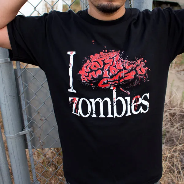 Pins & Bones Zombie T Shirt, I Heart Zombies, Cool Zombie Stuff, Black T-Shirt