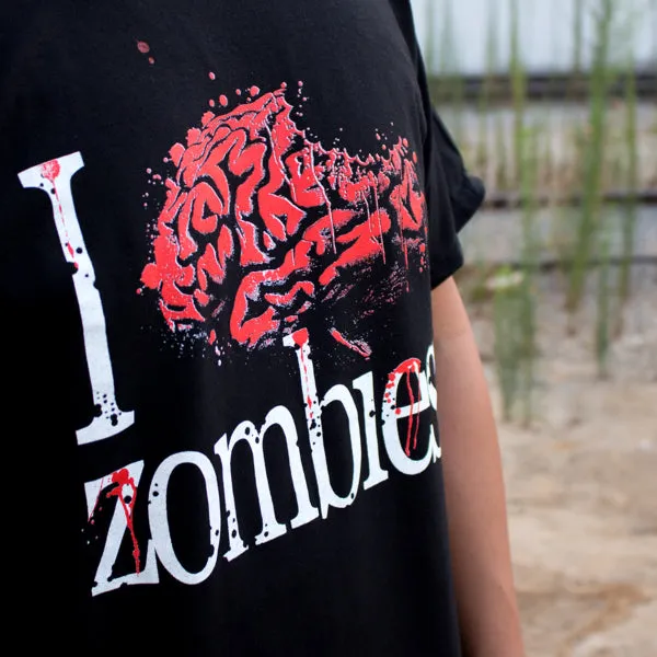 Pins & Bones Zombie T Shirt, I Heart Zombies, Cool Zombie Stuff, Black T-Shirt