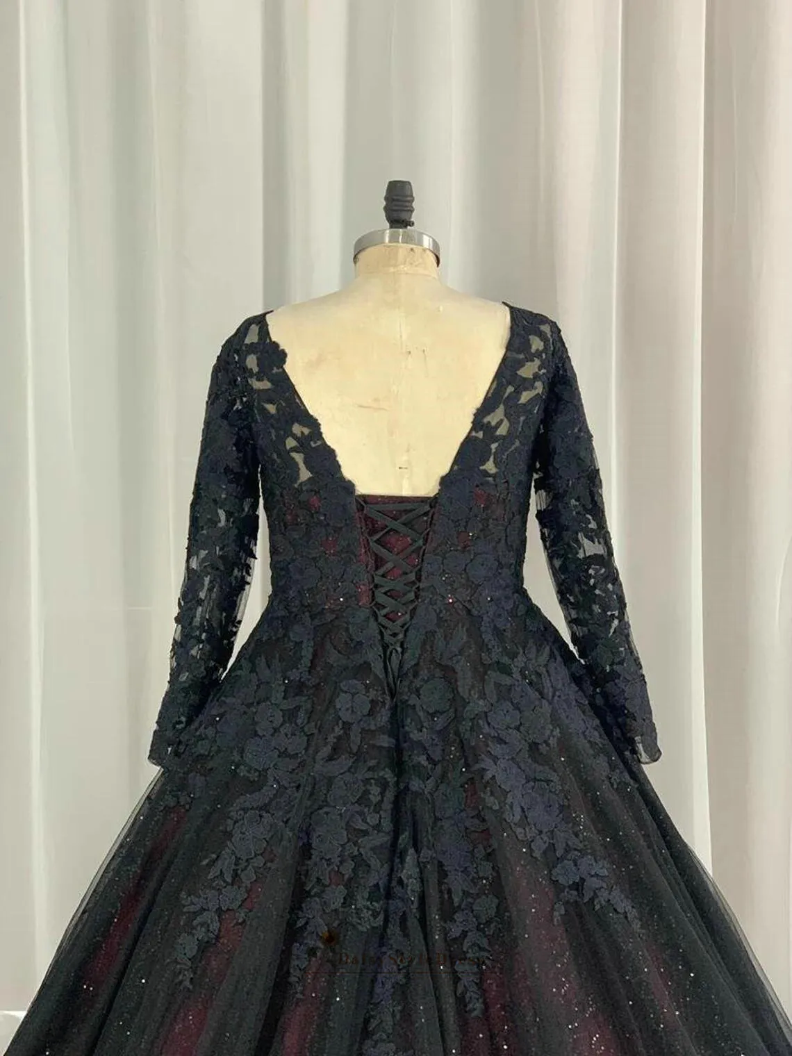 Plus Size Long Sleeve Black Lace Wedding Dress