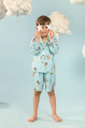 Portia Bella- Blue Mushroom Printed Coord Set For Boys