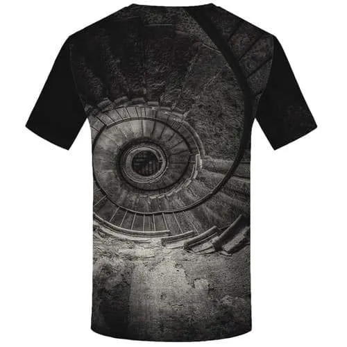 Psychedelic T-shirt Men Dizziness T-shirts Graphic Gray Tshirt Printed Black Hole Tshirts Novelty Eye Shirt Print Short Sleeve