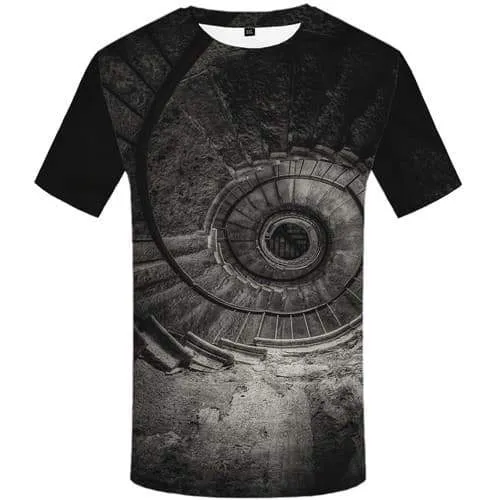 Psychedelic T-shirt Men Dizziness T-shirts Graphic Gray Tshirt Printed Black Hole Tshirts Novelty Eye Shirt Print Short Sleeve