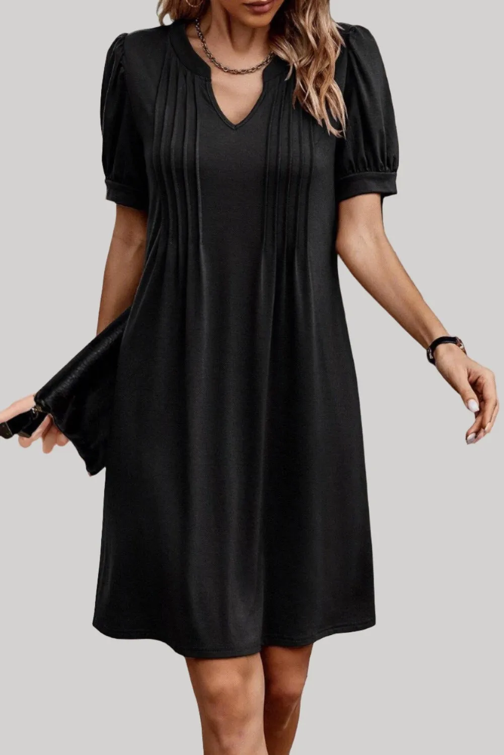 Puff Sleeve Shift Long Tunic Black T-Shirt Dress