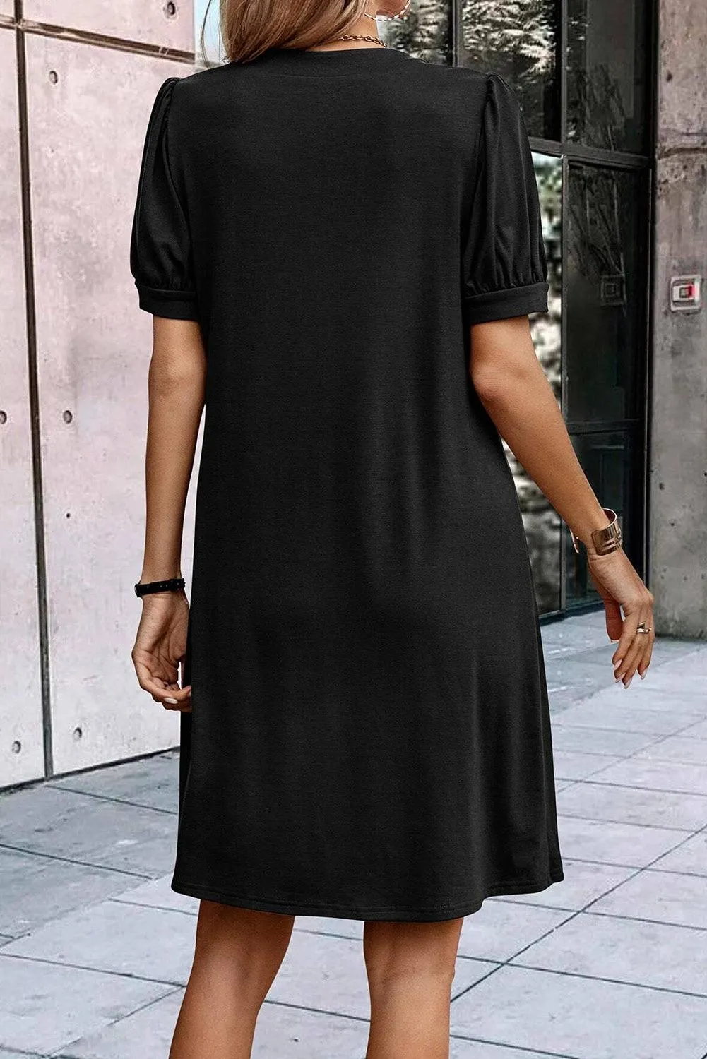 Puff Sleeve Shift Long Tunic Black T-Shirt Dress