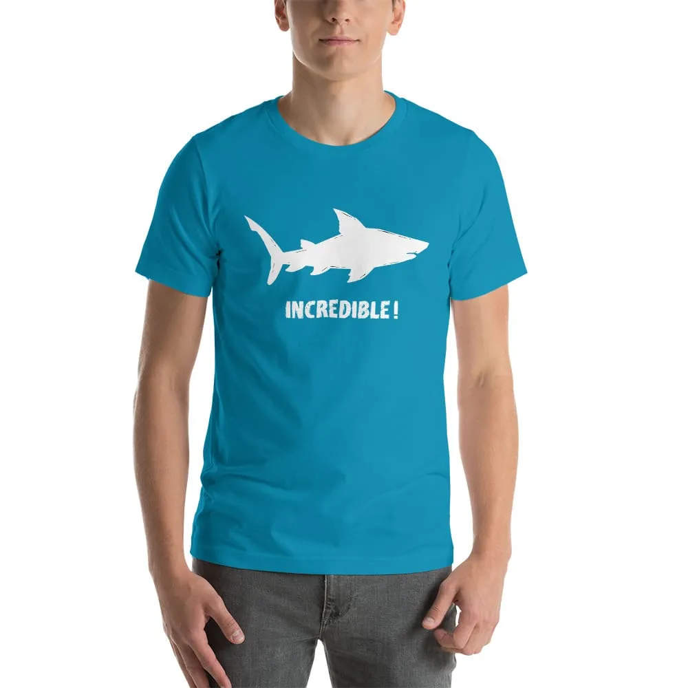 "Sharks Are Incredible" Shark T-Shirt - White Print (Adult Unisex/Men's)