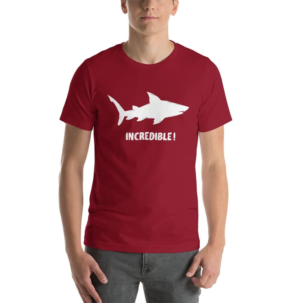 "Sharks Are Incredible" Shark T-Shirt - White Print (Adult Unisex/Men's)