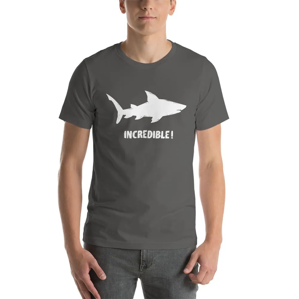 "Sharks Are Incredible" Shark T-Shirt - White Print (Adult Unisex/Men's)