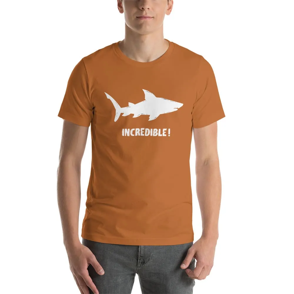 "Sharks Are Incredible" Shark T-Shirt - White Print (Adult Unisex/Men's)