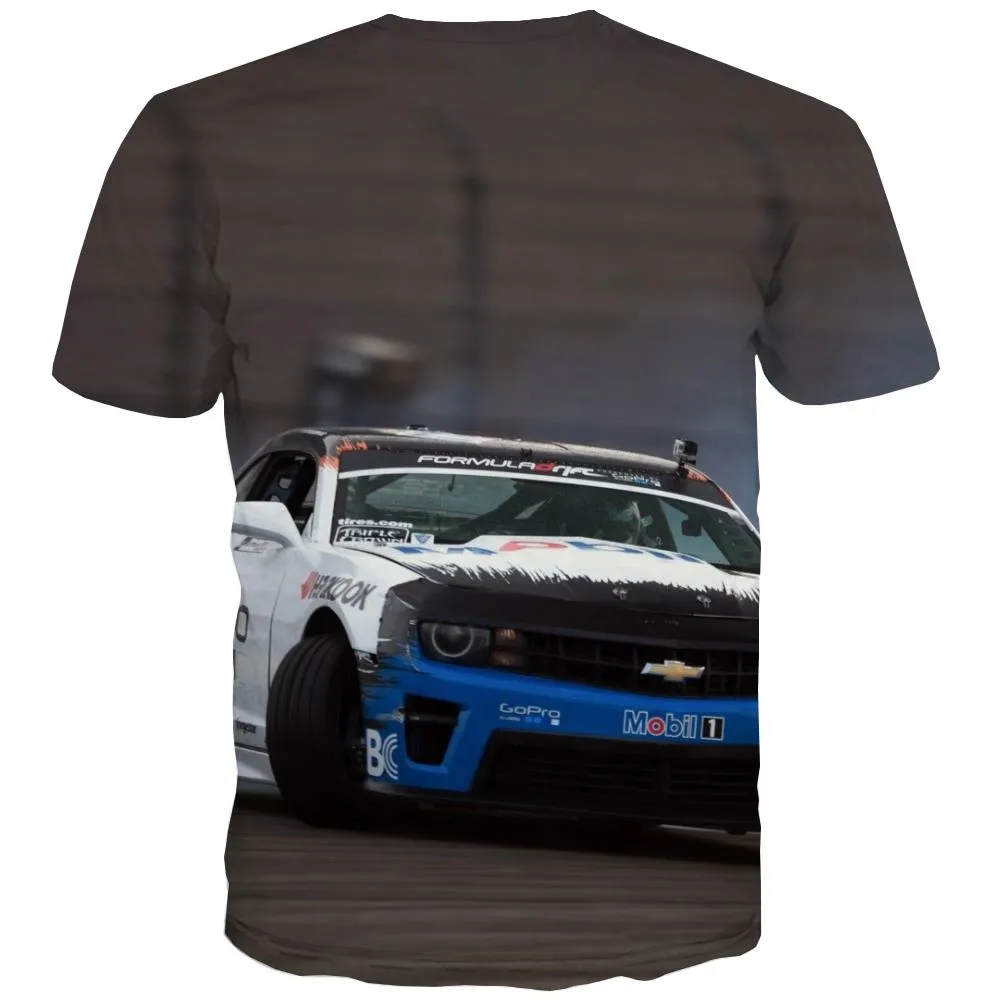 Racing Car T-shirt Men Metal T-shirts Graphic City Tshirts Novelty Gray Tshirt Printed Retro Tshirt Anime