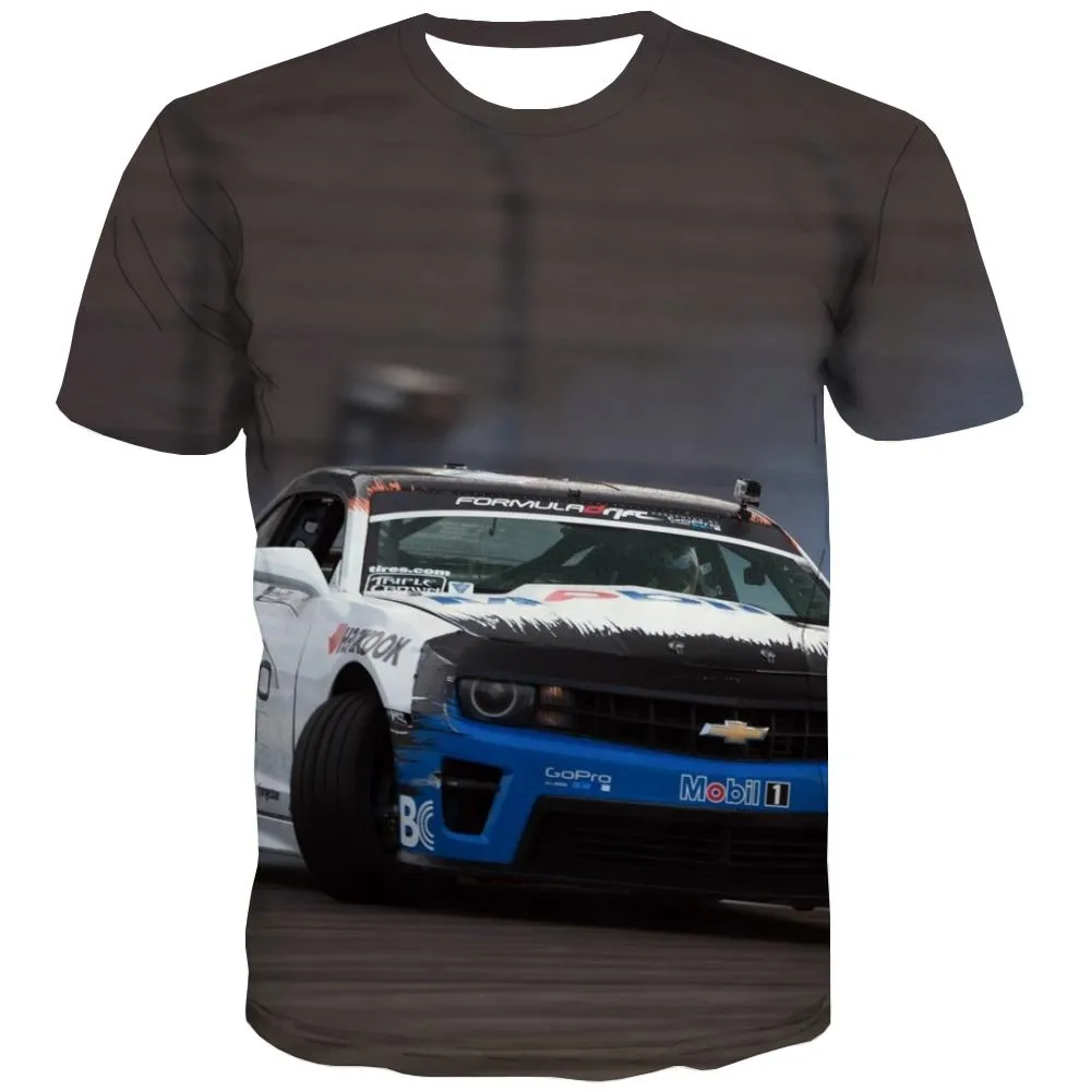 Racing Car T-shirt Men Metal T-shirts Graphic City Tshirts Novelty Gray Tshirt Printed Retro Tshirt Anime