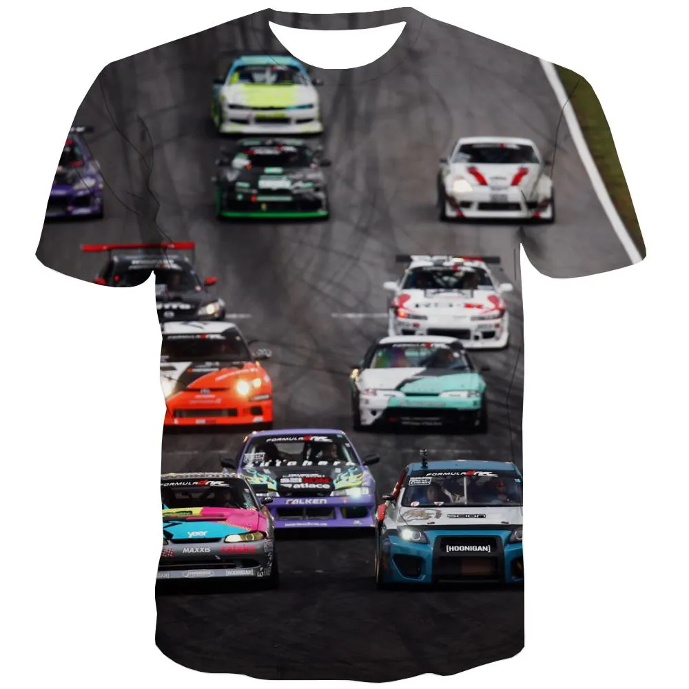 Racing Car T-shirt Men Metal Tshirt Anime City T-shirts Graphic Gray Tshirts Casual Retro Tshirts Cool