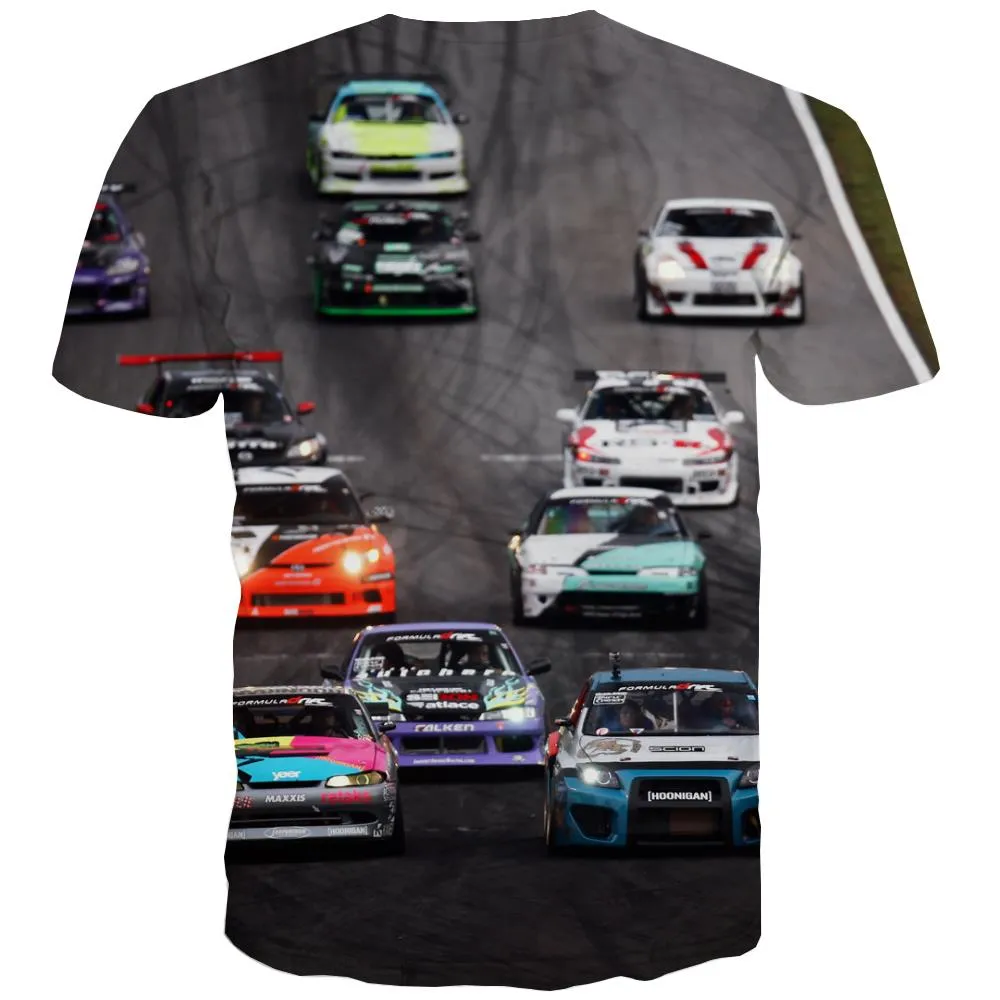 Racing Car T-shirt Men Metal Tshirt Anime City T-shirts Graphic Gray Tshirts Casual Retro Tshirts Cool