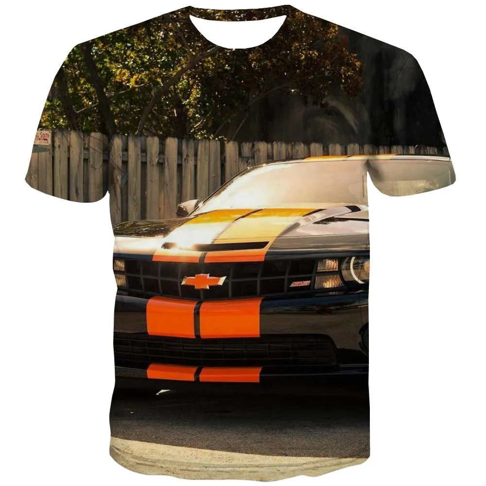 Racing Car T-shirt Men Metal Tshirts Cool City Tshirt Anime Gray T-shirts 3d Retro T-shirts Graphic