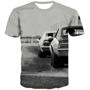 Racing Car T-shirt Men Metal Tshirts Novelty City T shirts Funny Gray Tshirts Casual Retro T-shirts 3d