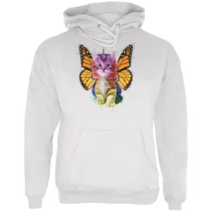 Rainbow Butterfly Unicorn Kitten White Adult Hoodie