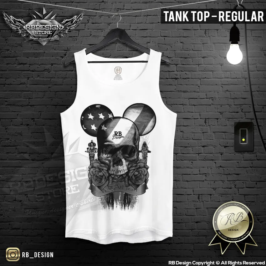 RB Design Mickey Skull Mens T-shirt BLACK Roses USA Flag Tank Top MD321 B