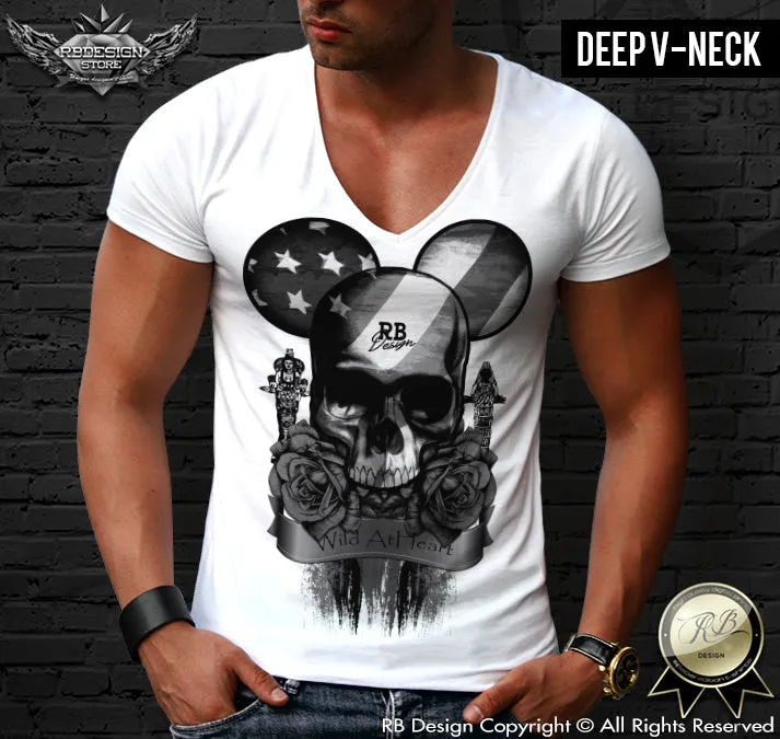 RB Design Mickey Skull Mens T-shirt BLACK Roses USA Flag Tank Top MD321 B