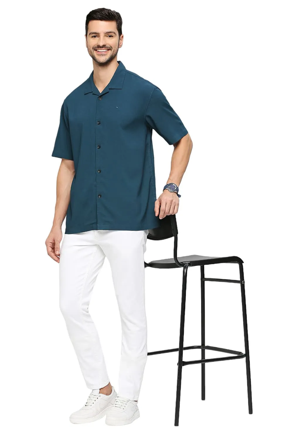 Relaxed Fit Tencel Polyester Stretch Dobby Halfsleeves Shirt