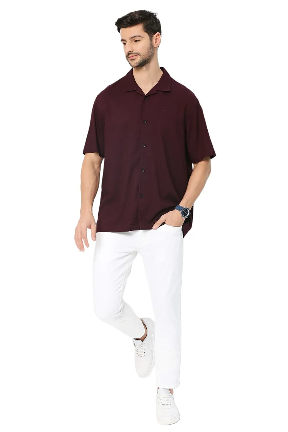 Relaxed Fit Tencel Polyester Stretch Dobby Halfsleeves Shirt