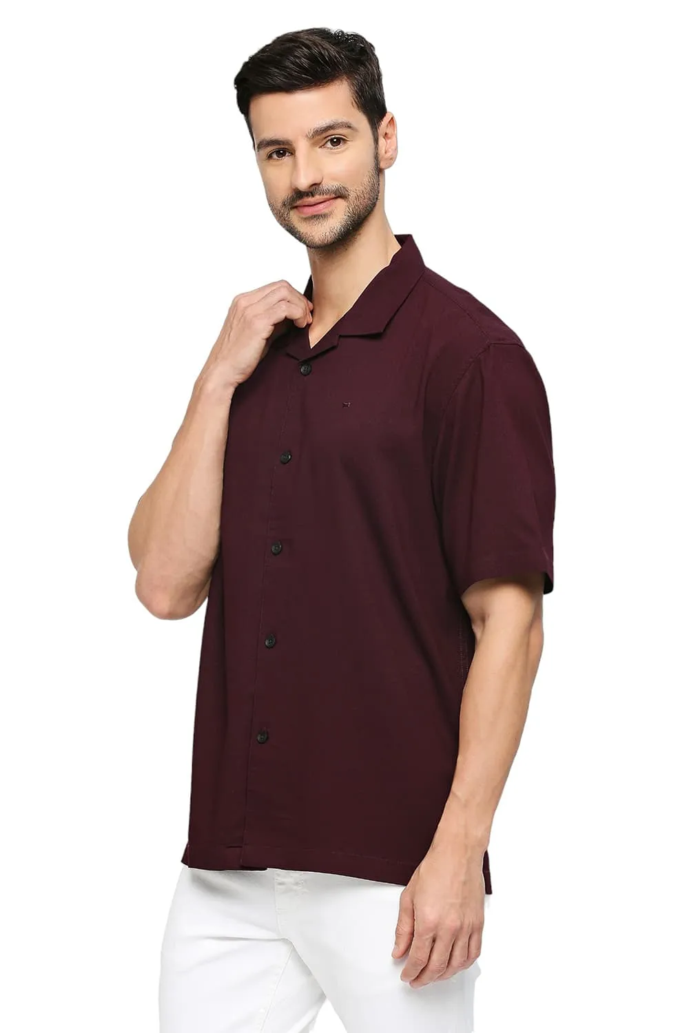 Relaxed Fit Tencel Polyester Stretch Dobby Halfsleeves Shirt