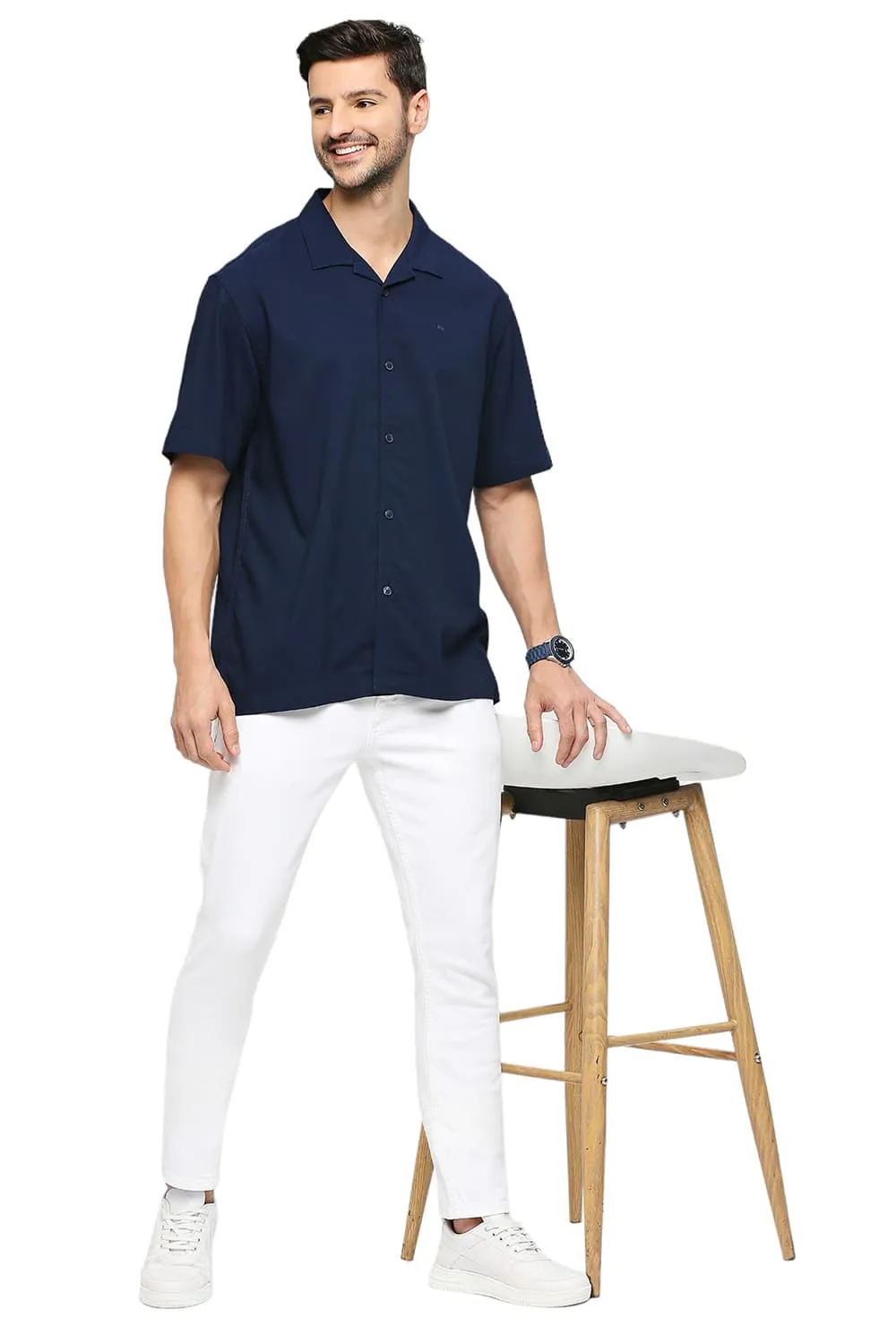 Relaxed Fit Tencel Polyester Stretch Dobby Halfsleeves Shirt