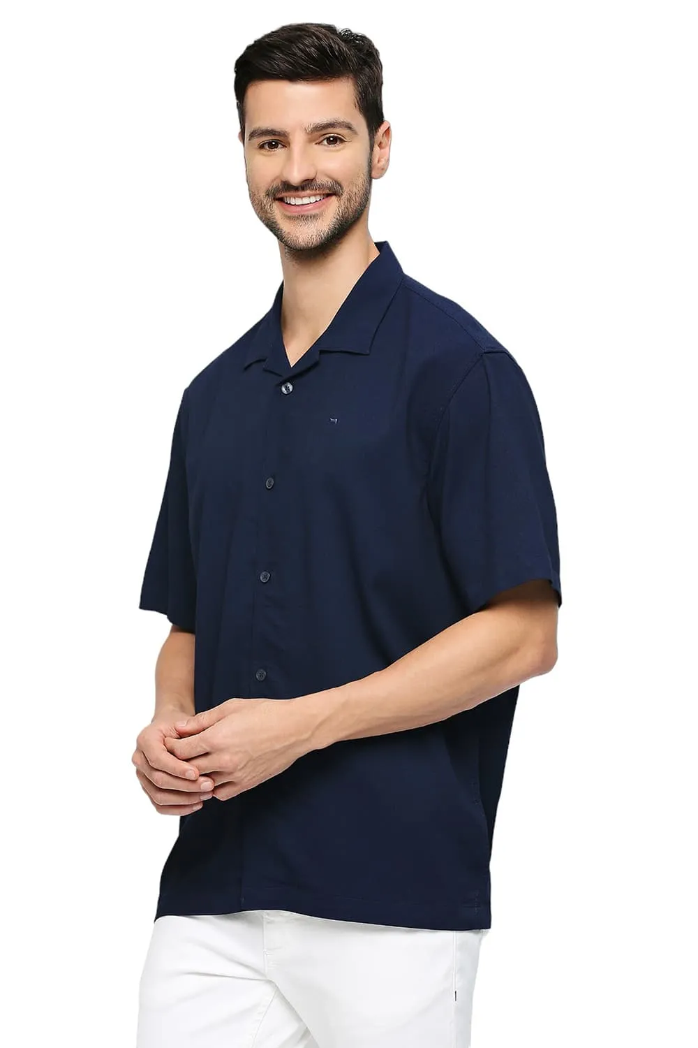 Relaxed Fit Tencel Polyester Stretch Dobby Halfsleeves Shirt