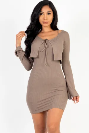 Rib Cropped Cardigan & Mini Cami Bodycon Dress (CAPELLA)