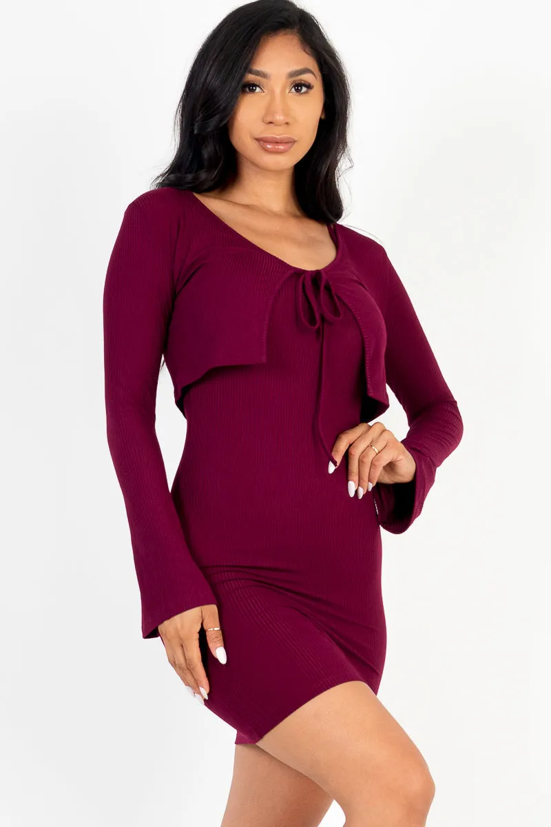 Rib Cropped Cardigan & Mini Cami Bodycon Dress (CAPELLA)