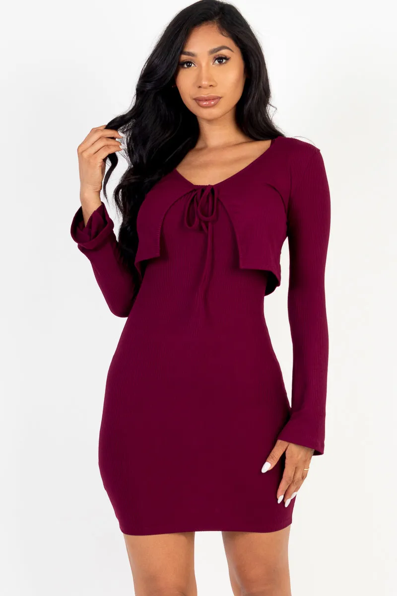 Rib Cropped Cardigan & Mini Cami Bodycon Dress (CAPELLA)