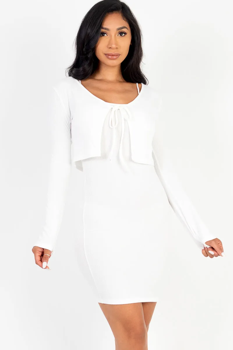 Rib Cropped Cardigan & Mini Cami Bodycon Dress (CAPELLA)