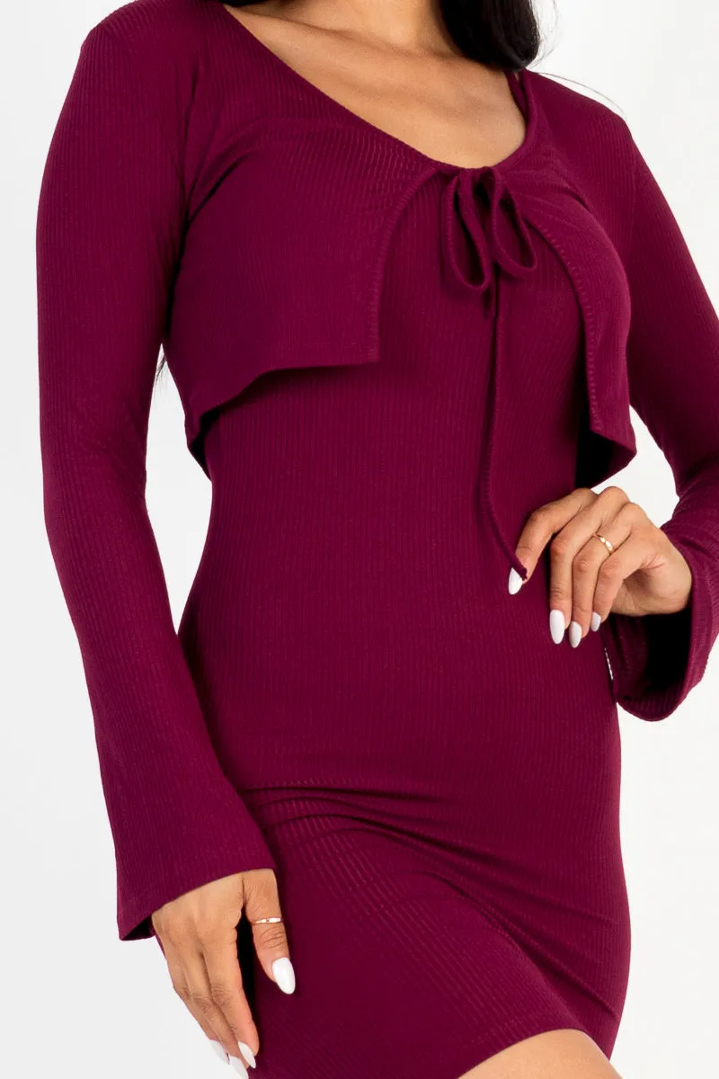 Rib Cropped Cardigan & Mini Cami Bodycon Dress (CAPELLA)