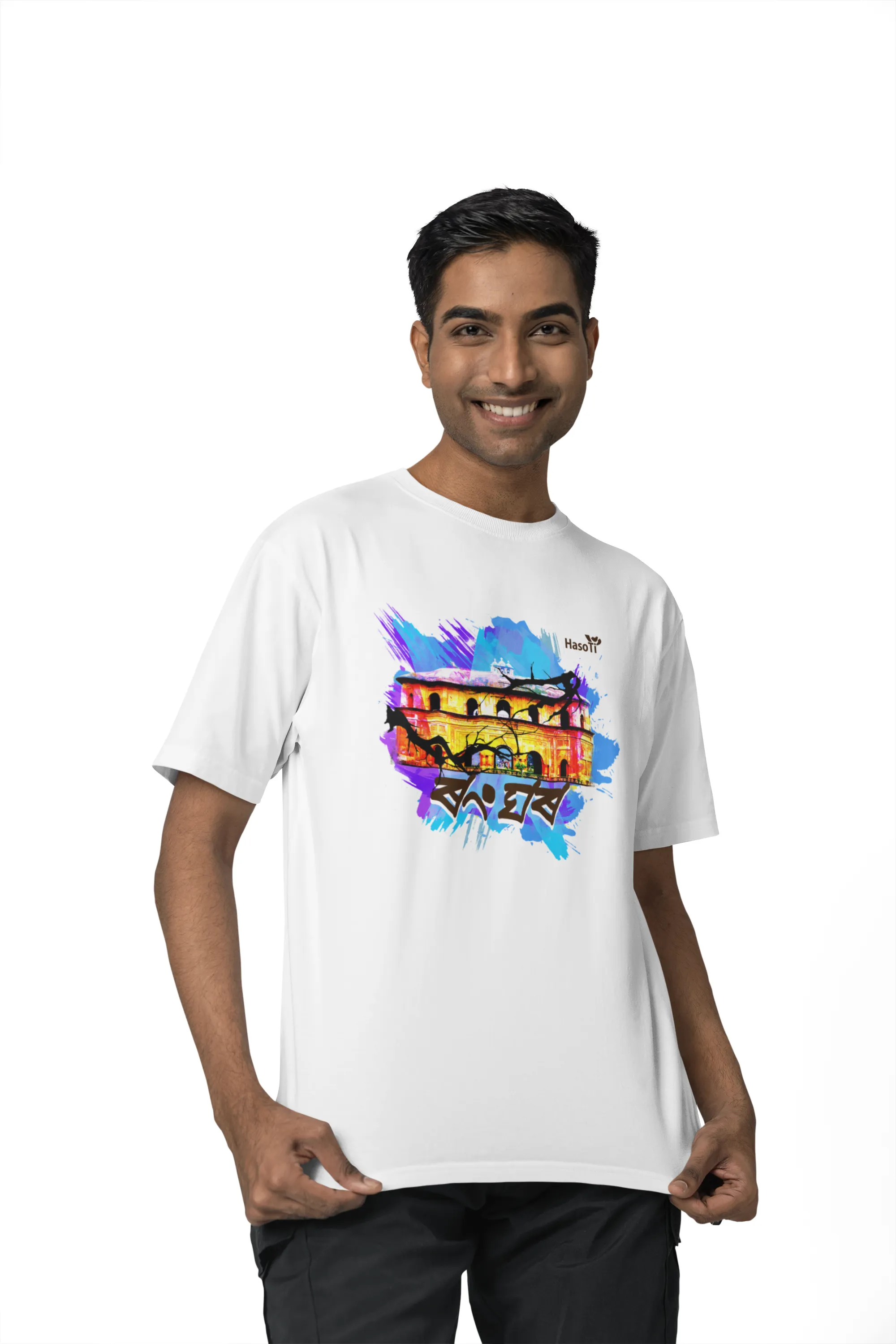 Rongghar | Assamese graphic printed t shirt | Regular | White | Men