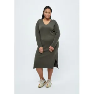 Rosalia V-Neck Knee Length Knit Dress Curve - Green Moss