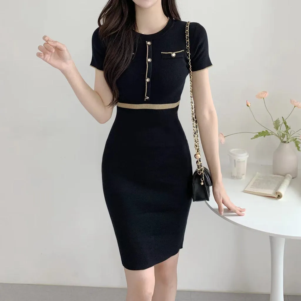 Round Neck Short Sleeve Slim Fit Knit Dress