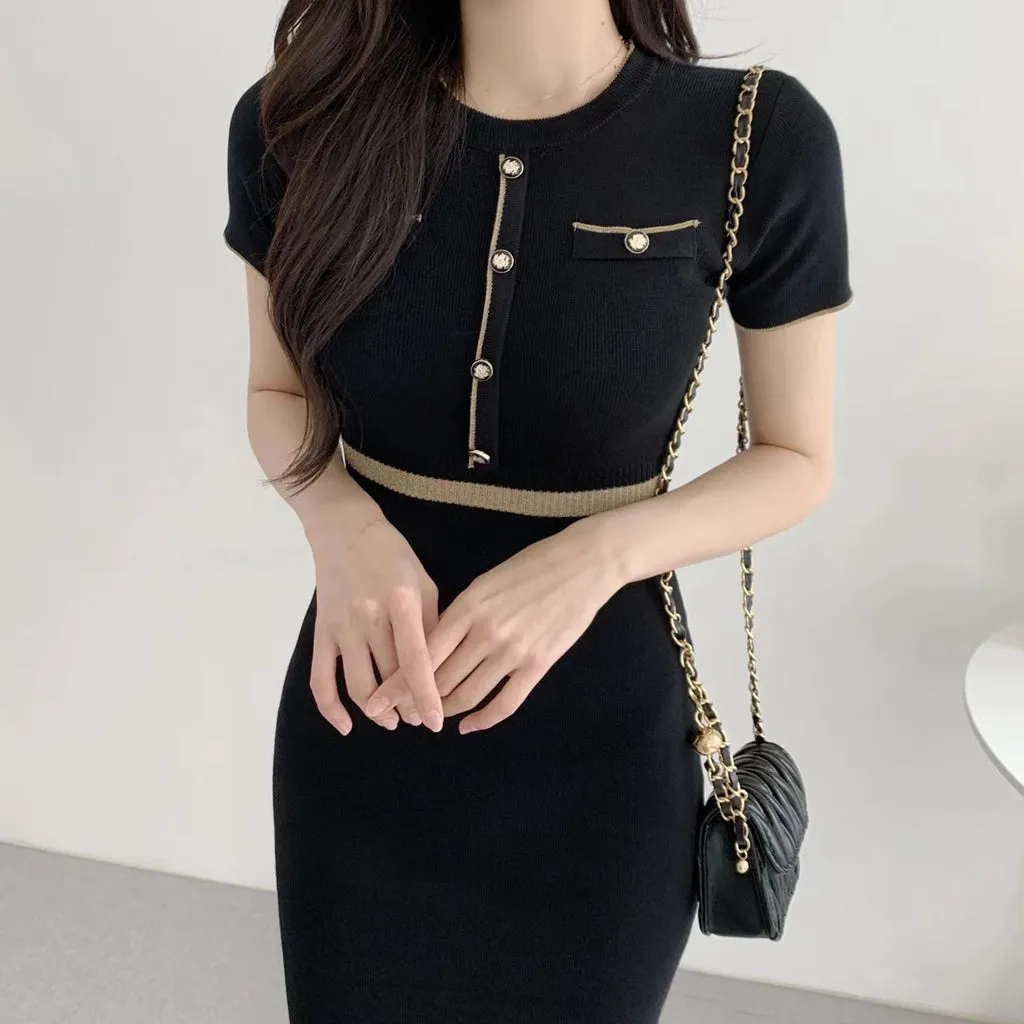 Round Neck Short Sleeve Slim Fit Knit Dress