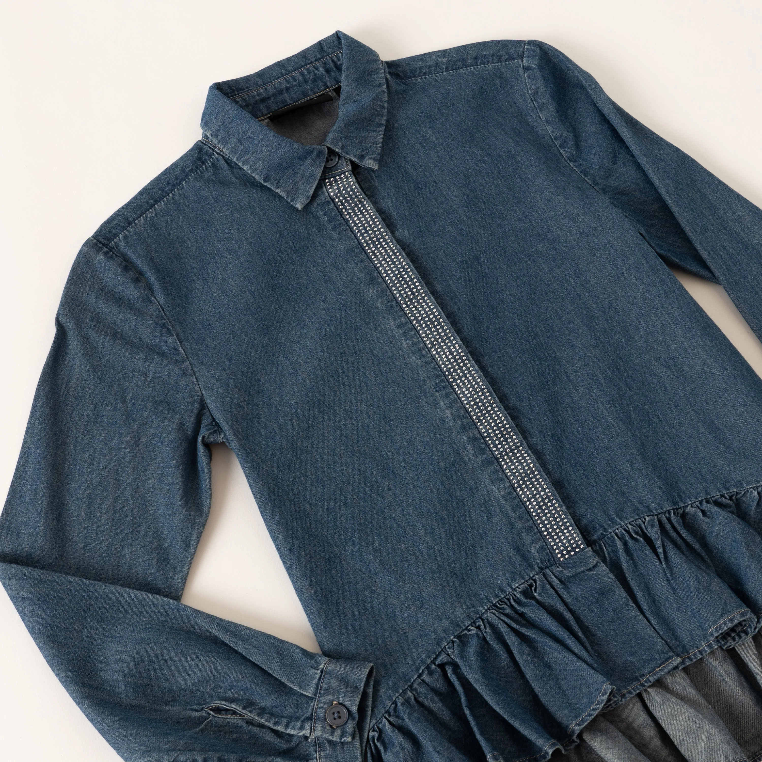 Ruffle Hem Denim Shirt